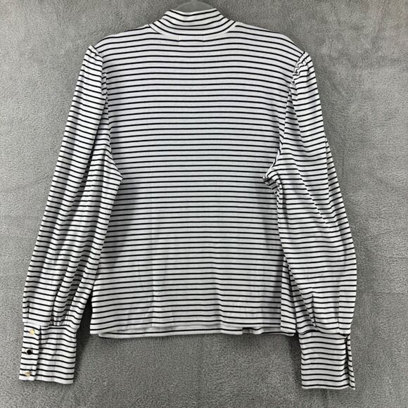 Draper James Top Womens XXL White Black Striped Mock Neck Long Puff Sleeve New - Picture 8 of 16